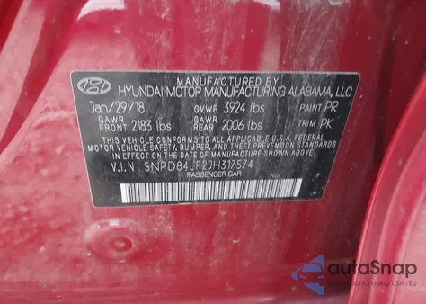 2018 Hyundai Elantra Sel z USA, uszkodzony, nr VIN 5NPD84LF2JH317574